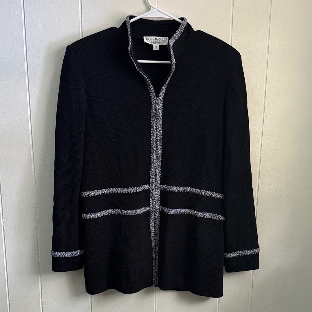 St. John Black Evening Jacket with Gray Trim Sz 10 - Picture 4 of 5
